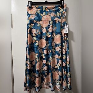 NWT A-Line Skirt Teal W/Peach Flowers